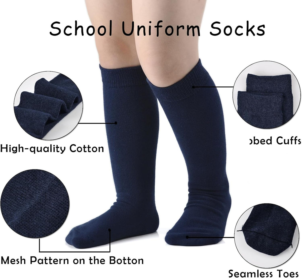 EPEIUS Girls Knee High Socks, Seamless Cotton School Uniform Socks 3-5 Pack