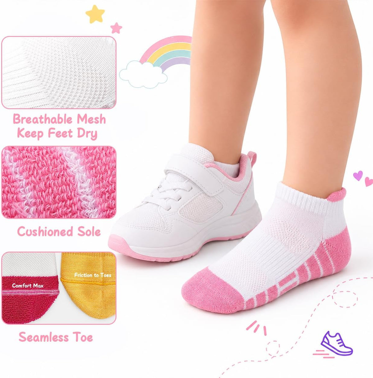 Ankle Socks for Kids Boys Girls Athletic 8 Pairs 4-12 Years Old