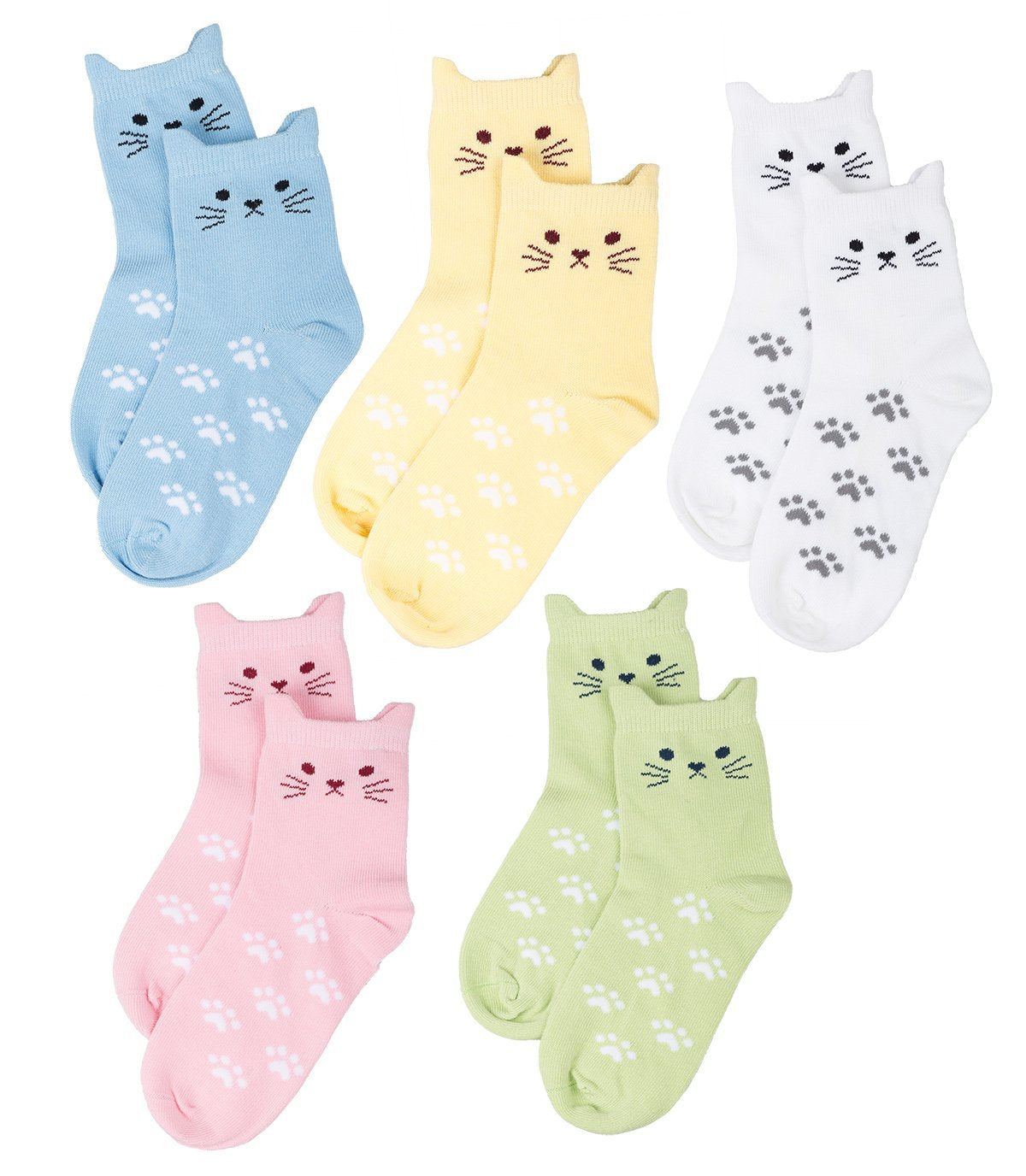 Maiwa Cotton Novelty Cats Seamless Girls Kids Socks 5 Pack
