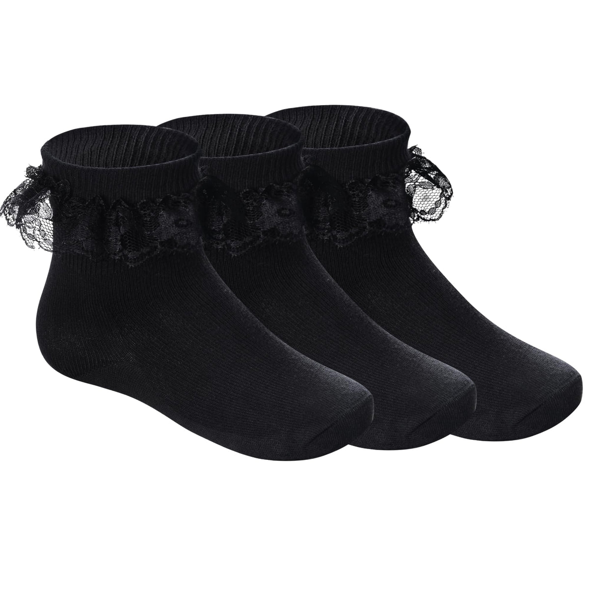 Pistha 3 Pairs Girls Ruffle Socks White Ruffled Lace Socks