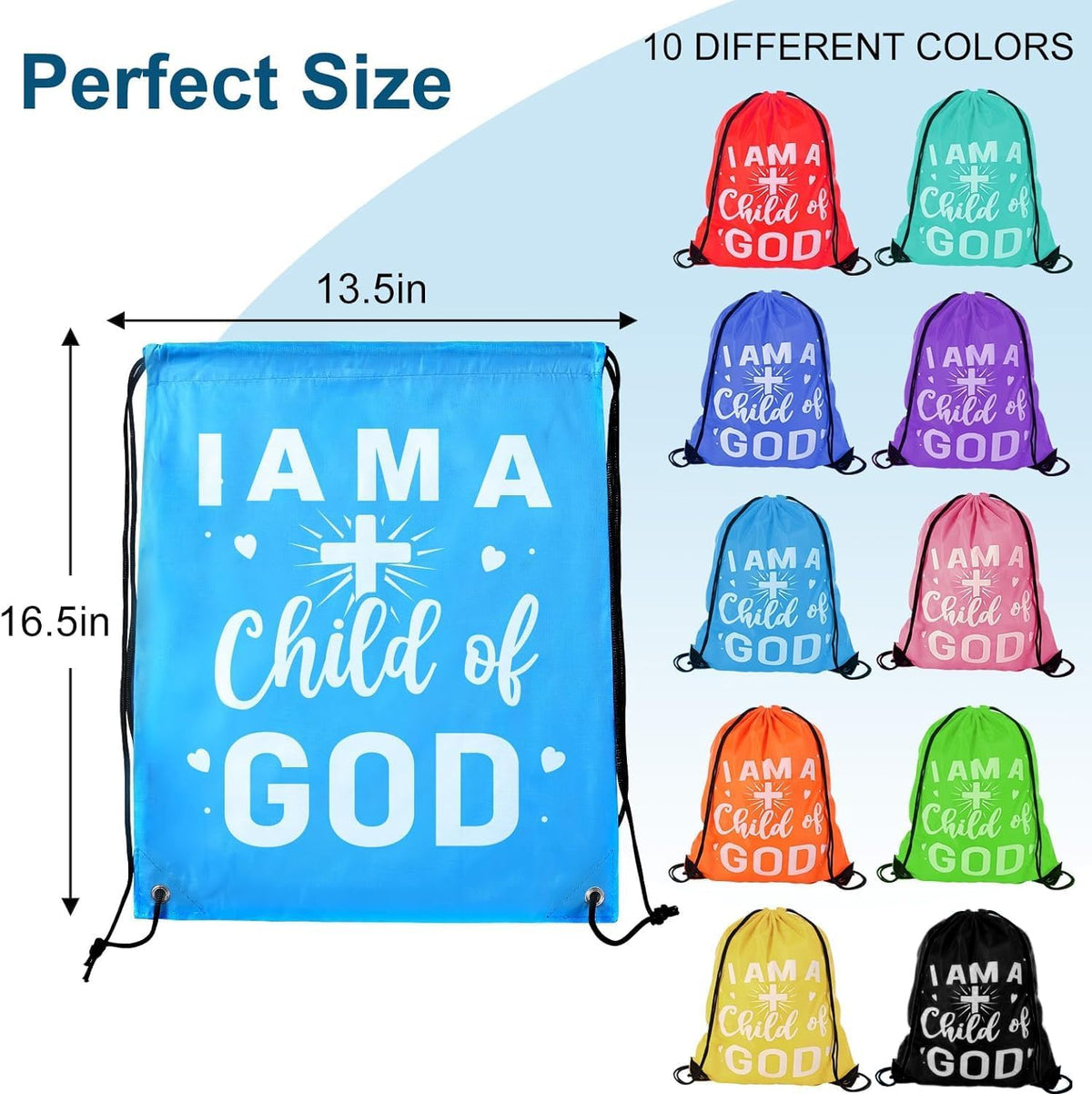 VZZNN 30 Pcs I Am a Child of God Drawstring Backpacks,Christian Gift Bags