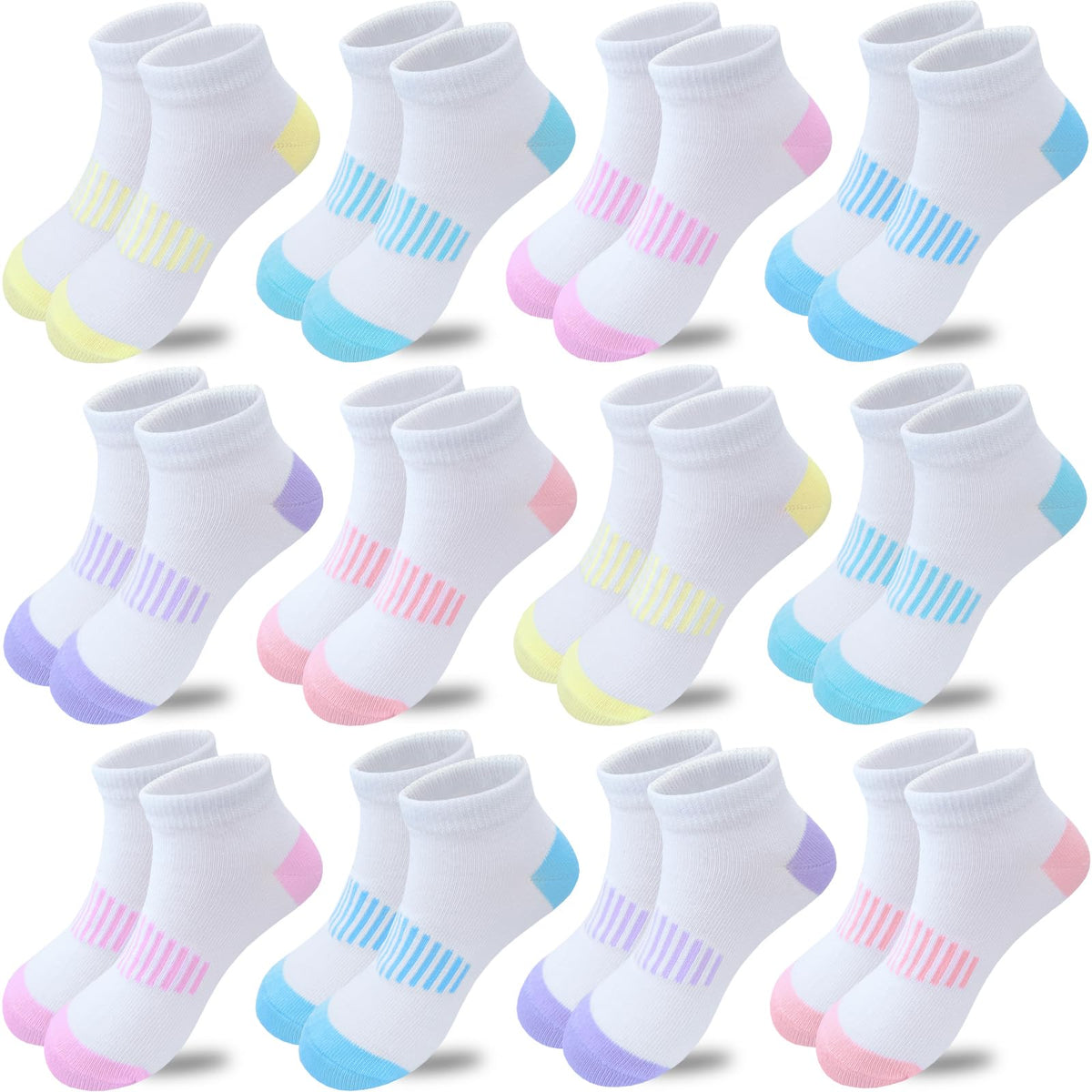 Girls Socks 12 Pairs Ankle Socks for Girls Kids Athletic Cotton Sports Sock Running Low Cut Sock