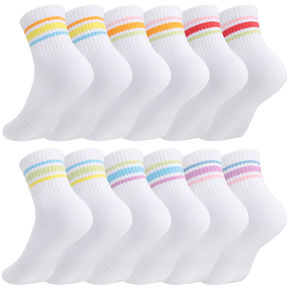 Jspupifip 6 Pairs Kids Girls Pink White Crew Athletic Socks Age 3-12 Years
