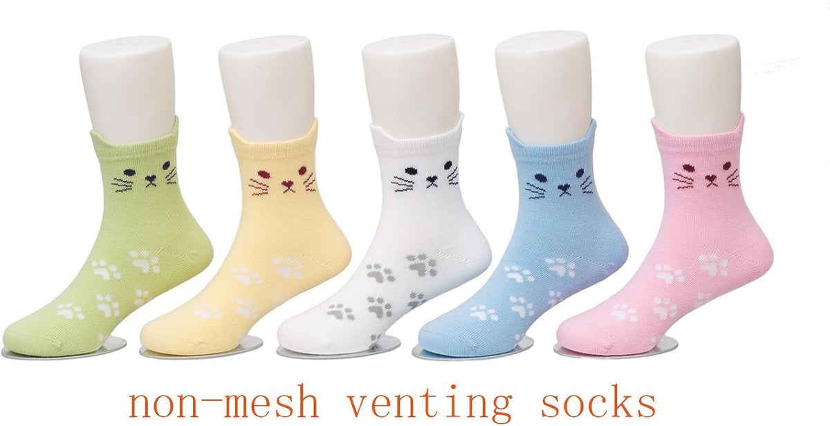 Maiwa Cotton Novelty Cats Seamless Girls Kids Socks 5 Pack