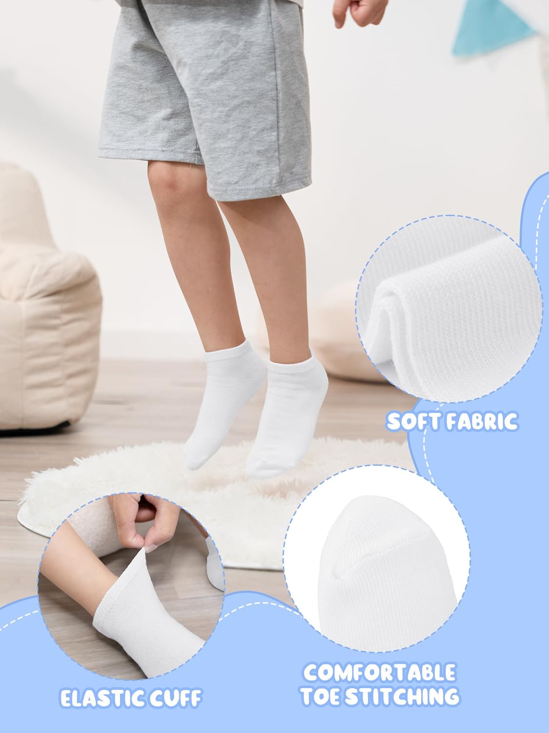 Cooraby 15 Pack Kids' Half Cushion Low Cut Athletic Ankle Socks Boys Girls Ankle Socks