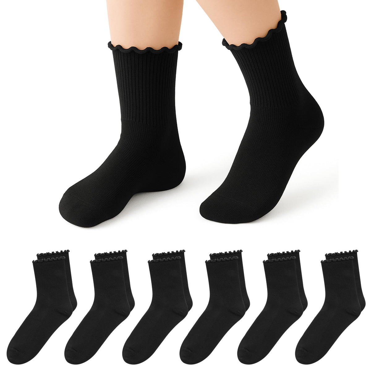 Stelle Girls Ruffle Socks Uniform Dress Ankle Crew Sock 3/5/6 Pairs for Kid