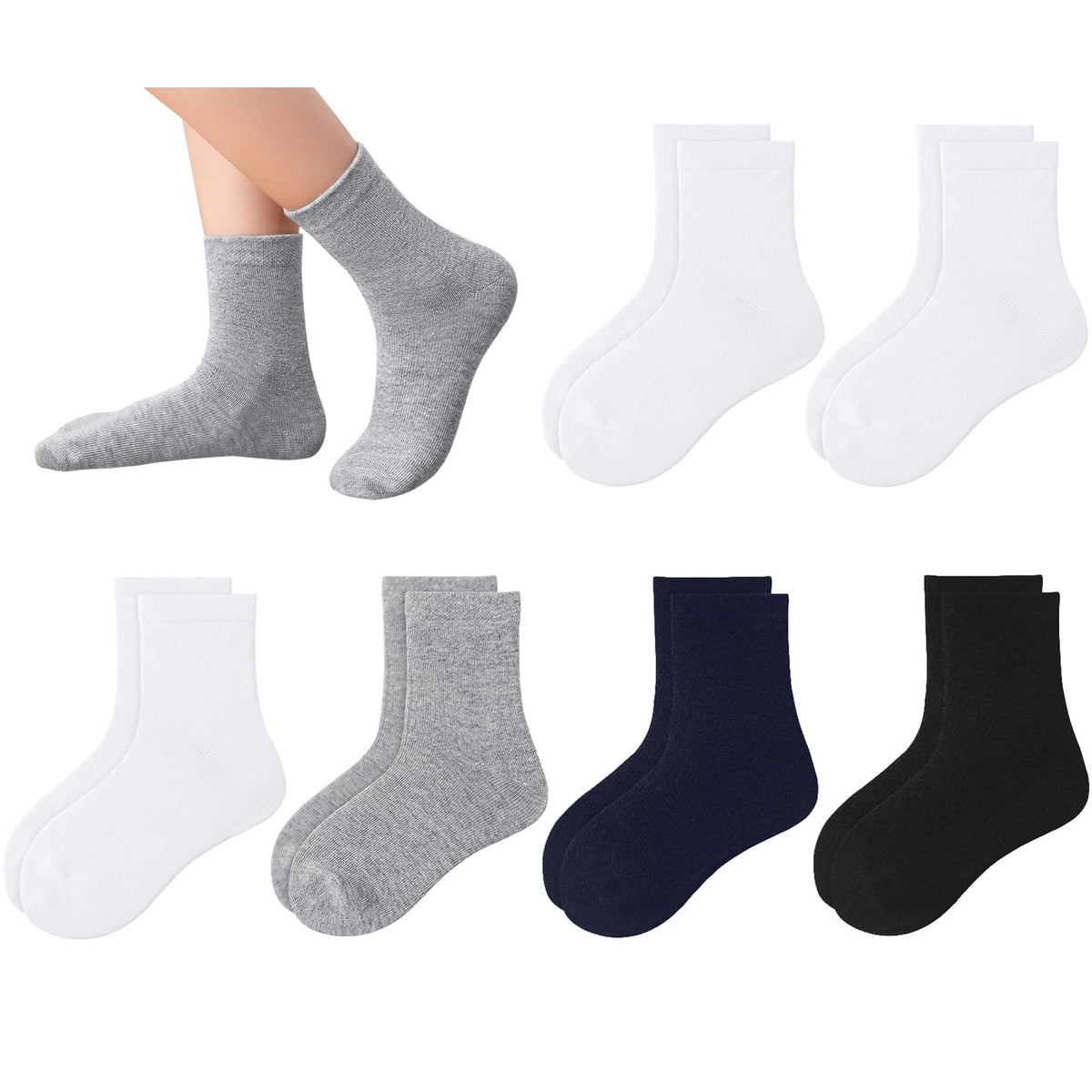 6 Pack Kids Socks Girls Socks for School Uniform Soft Cotton Seamless Toe Athletic Crew Socks