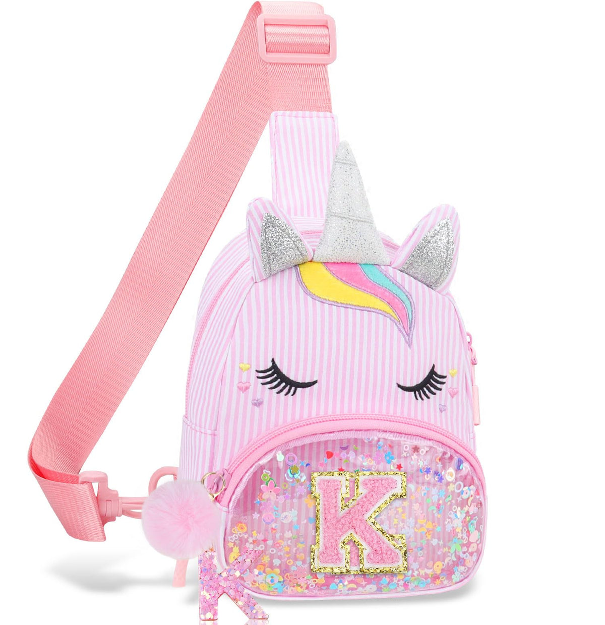 Girls Birthday Gifts for Kids - Initial Pink Small Sling Bags for Girl Fanny Pack Belt Bag for Crossbody Bags Purse for Kids Little Girl Gifts Pink A