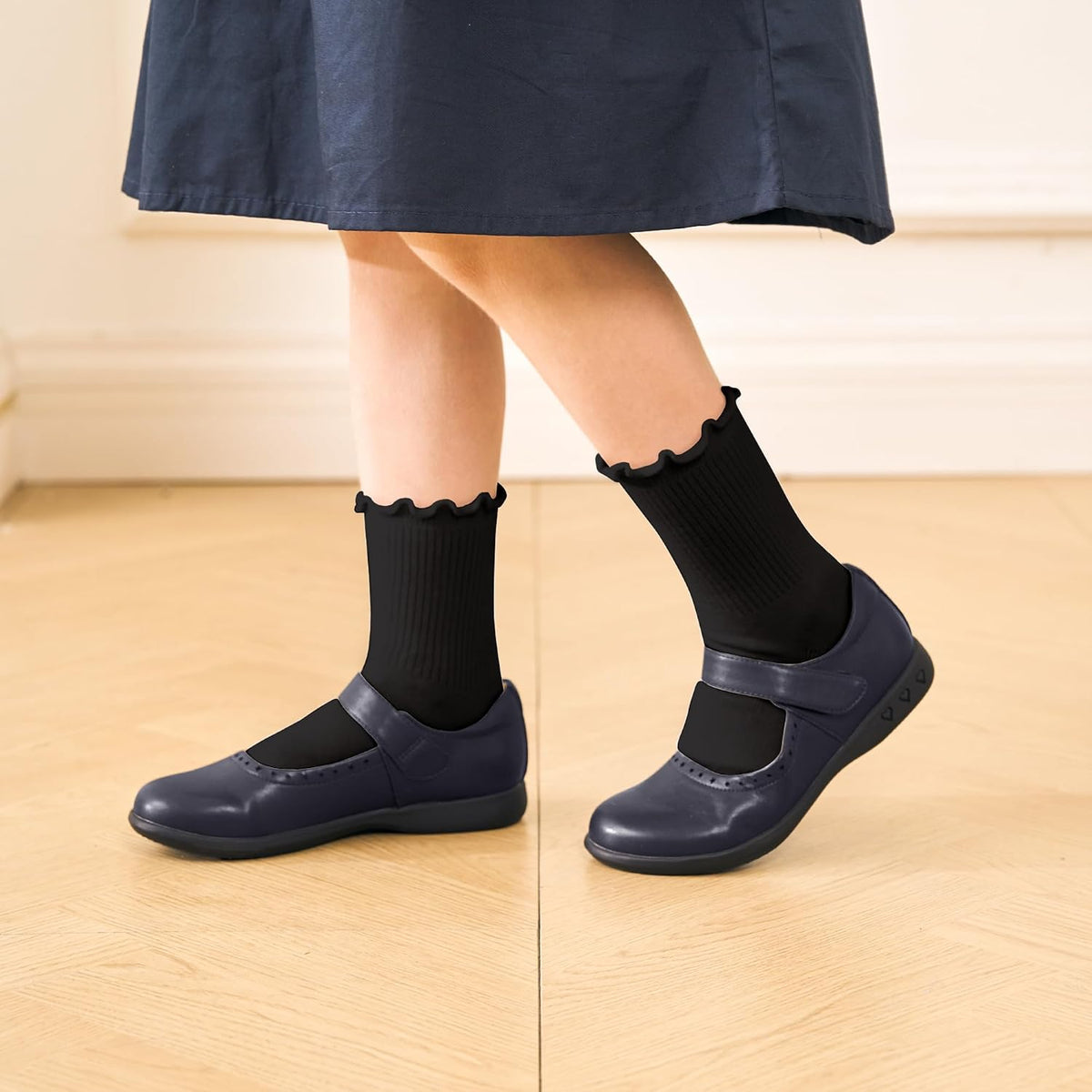 Stelle Girls Ruffle Socks Uniform Dress Ankle Crew Sock 3/5/6 Pairs for Kid