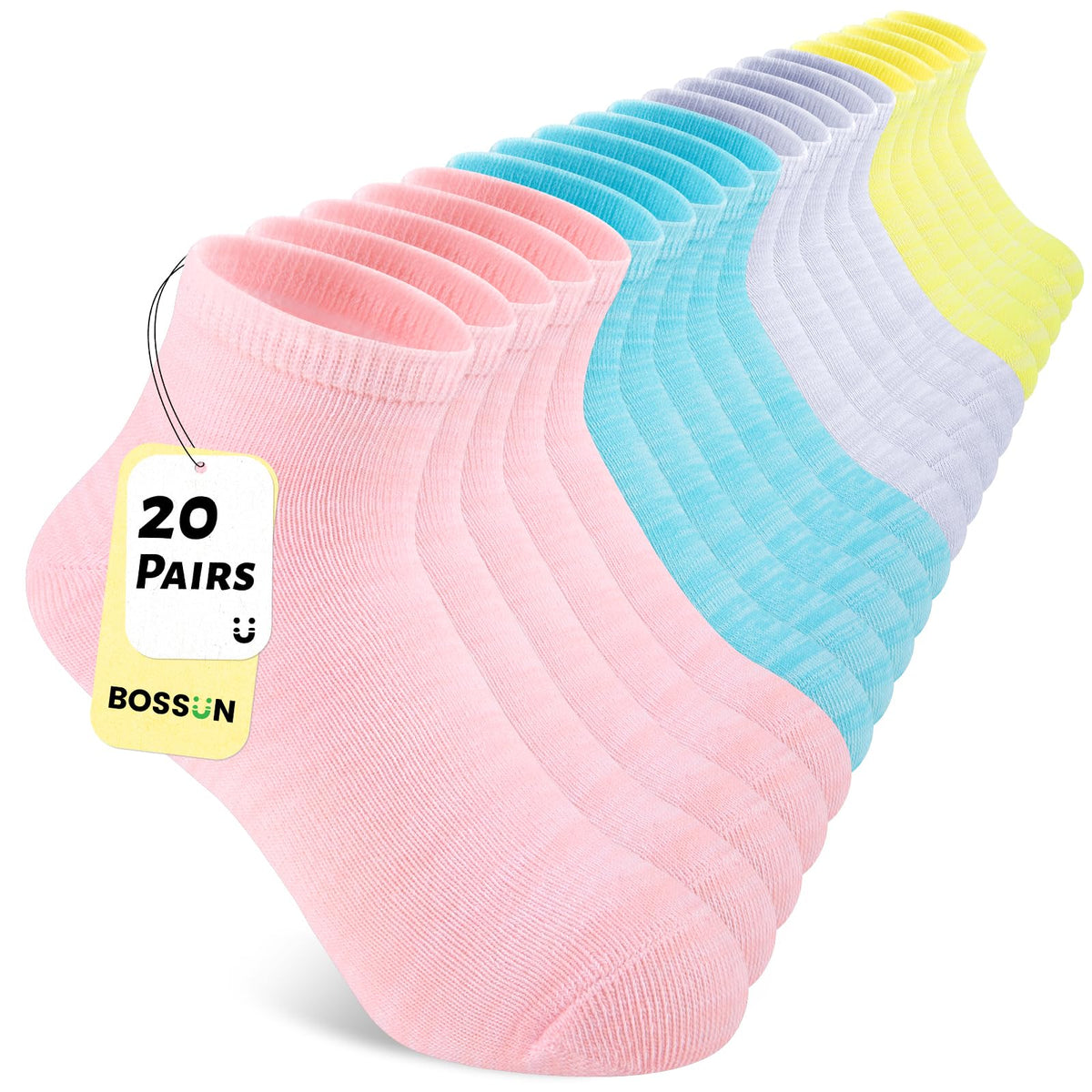 20 Pairs Girls Ankle Socks, 4-7/7-10/10-12 Years Old, Color&White Socks for Kids, Comfortable Little Girls Sock