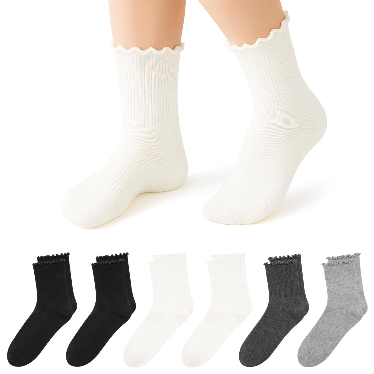 Stelle Girls Ruffle Socks Uniform Dress Ankle Crew Sock 3/5/6 Pairs for Kid