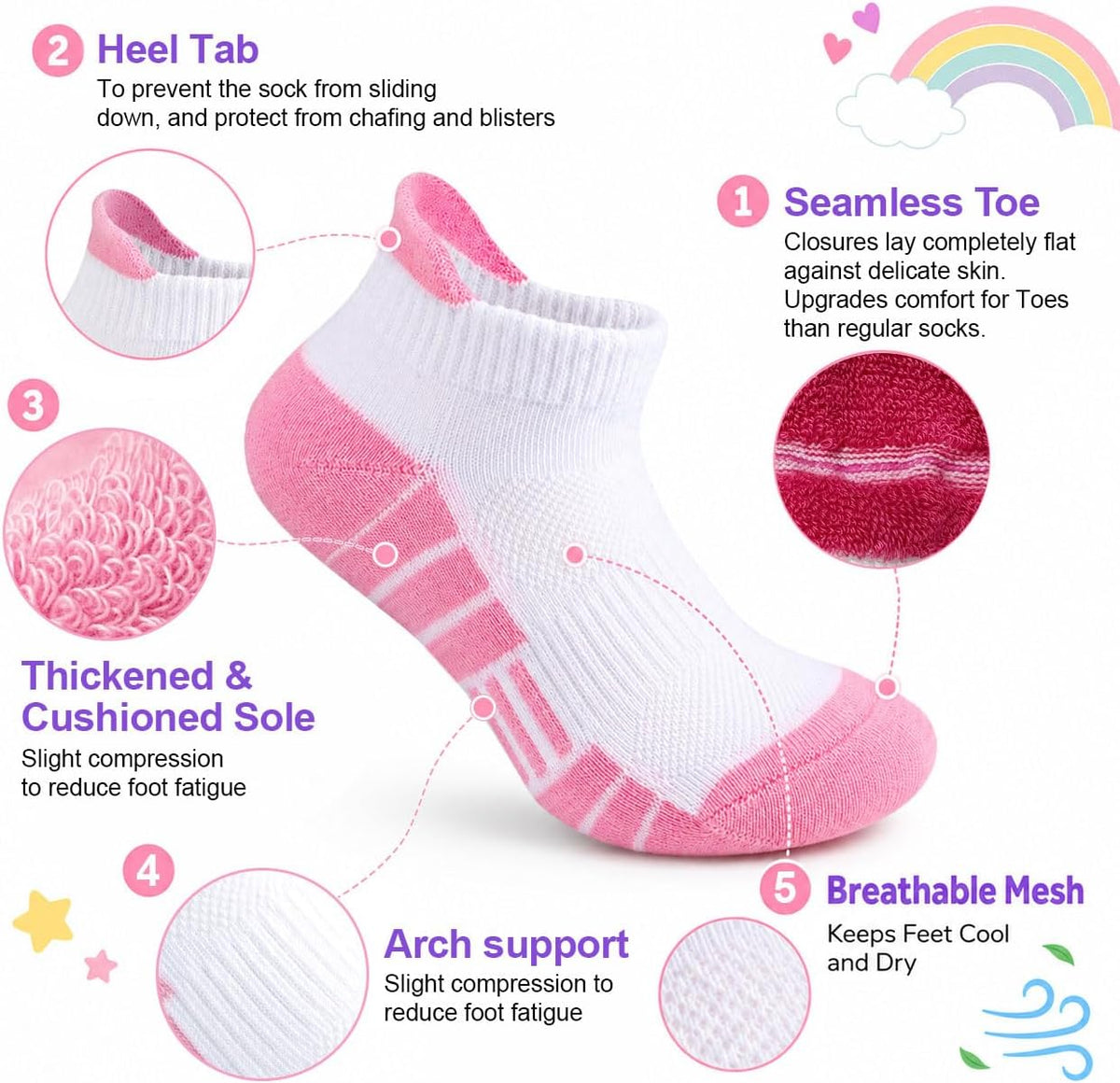 Ankle Socks for Kids Boys Girls Athletic 8 Pairs 4-12 Years Old