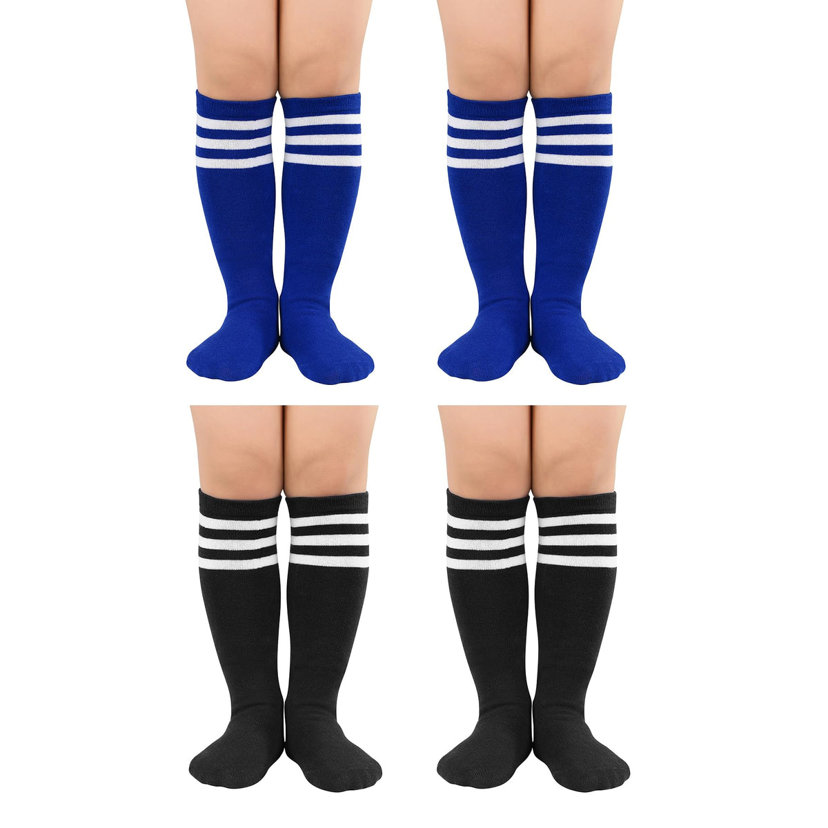 Zando 4 Pairs Kids Soccer Socks Athletic Youth Boys Girls Knee High Socks