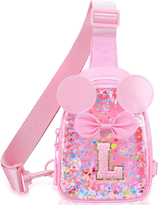 Initial Sling Bag for Girls - 3-7 Year Old Girl Birthday Gifts, Clear Letter Small Crossbody Bag Purses Toddler Kid Gifts Stuff Pink L