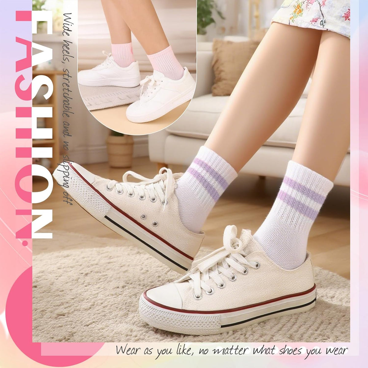 Jspupifip 6 Pairs Kids Girls Pink White Crew Athletic Socks Age 3-12 Years