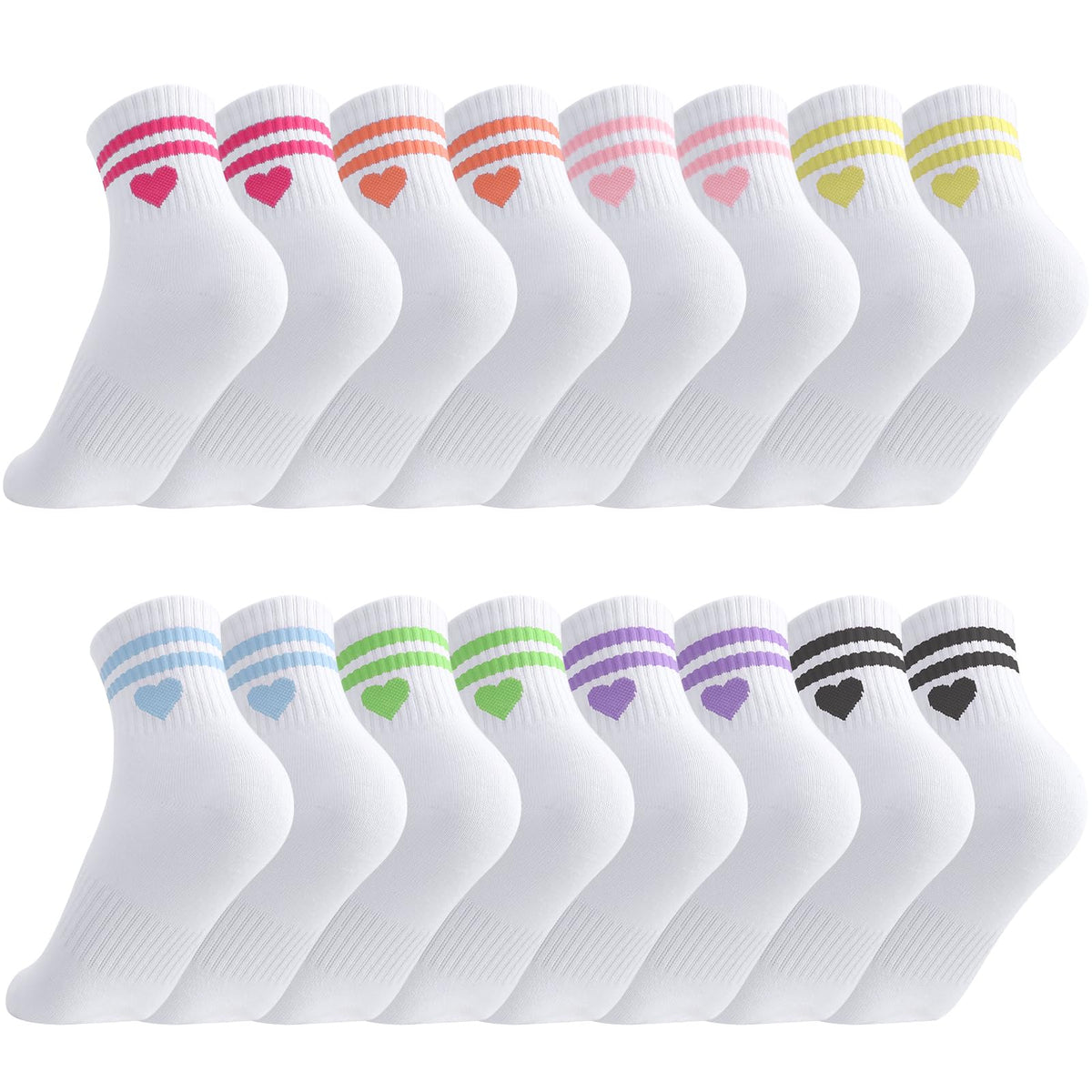 Kids Girls Crew Socks Cotton Athletic Socks with Stripe Hearts