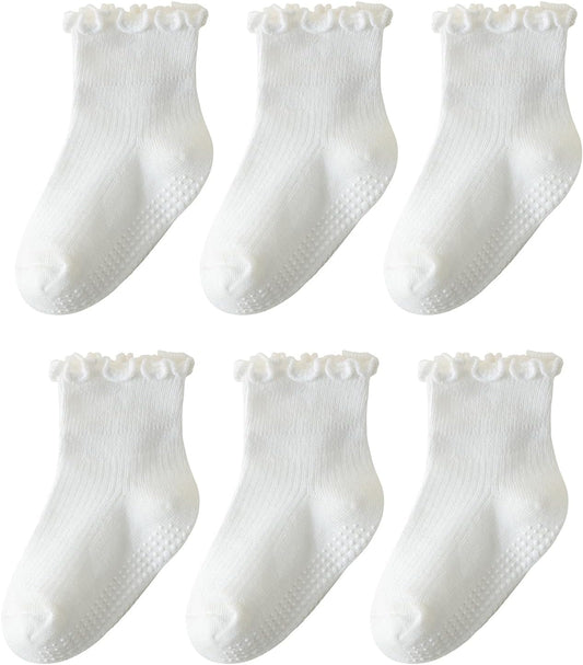 ANYANIME Toddler Socks Ruffle for Girls Baby Grip Socks Non Slip Cute Frill
