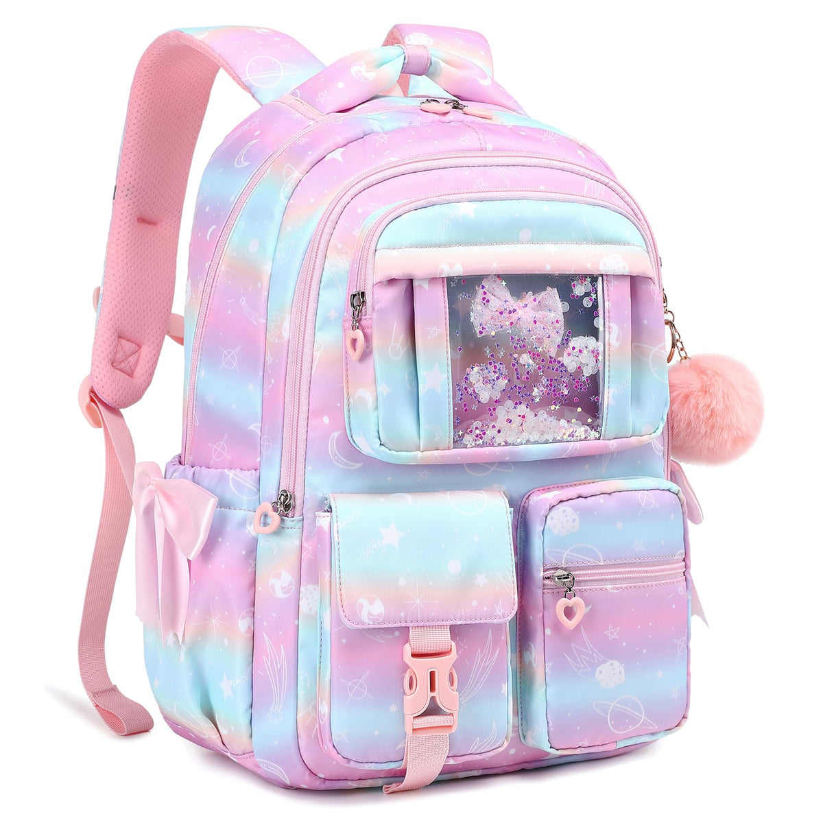PIG PIG GIRL Kids Backpack for Girls - School Bags for Middle School Students - Book Bag for Elementary Primary - Kawaii Ita Backpack - Purple