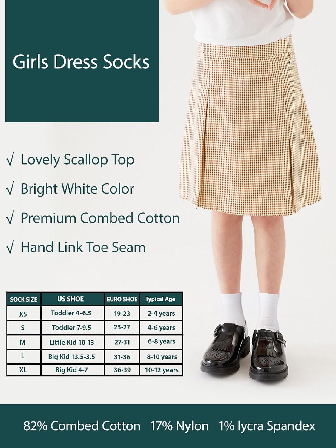 COTTON DAY Kids Girls White Dressy Textured Thin Socks Scallop Top 5 Pack