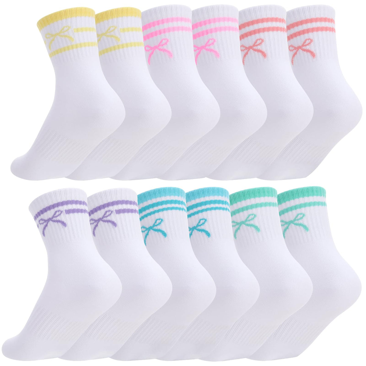 Jspupifip 6 Pairs Kids Girls Pink White Crew Athletic Socks Age 3-12 Years