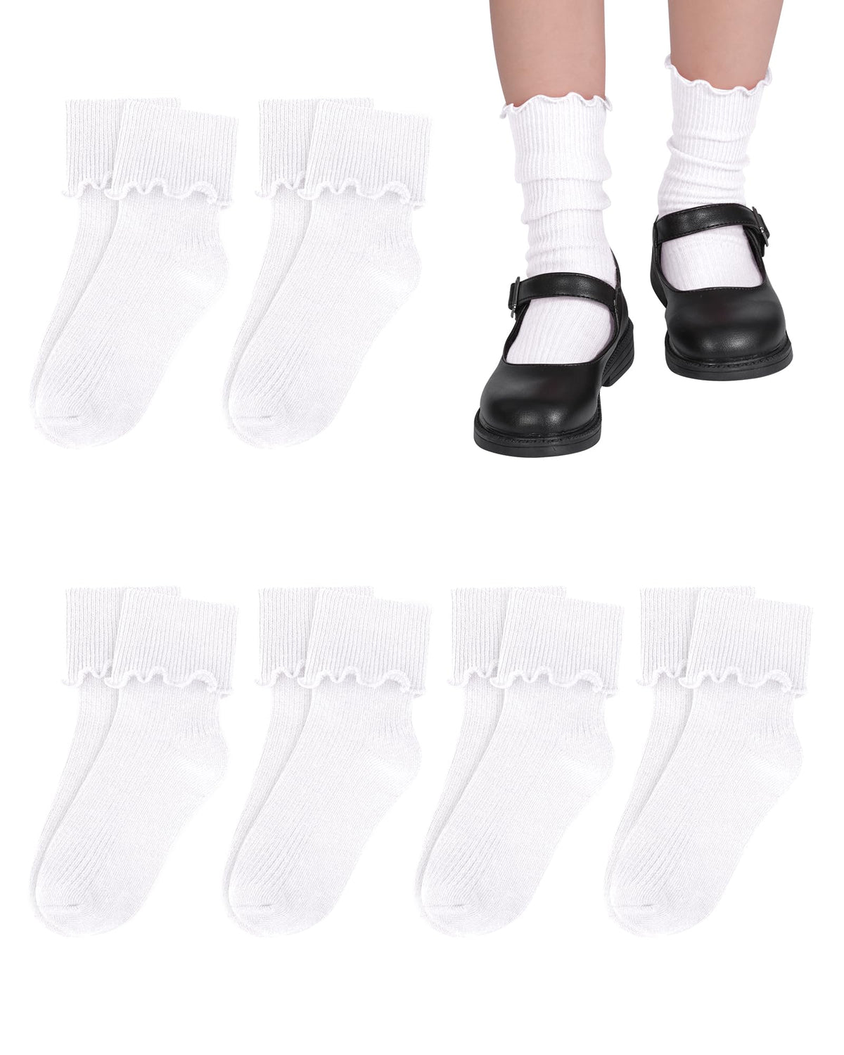 Witwot Ruffle Socks for Girls Kids Toddler Turn Cuff Dress School Uniform Sock