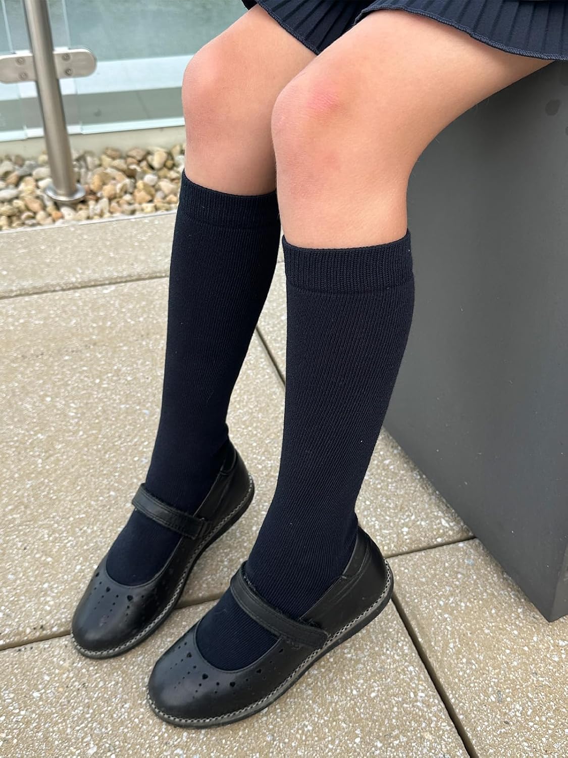 COTTON DAY Kids Girls Unisex School Knee High Socks Black White Navy 3 Pack
