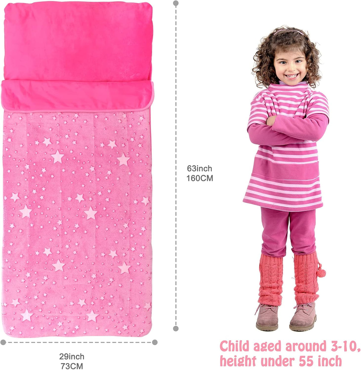 Kids Sleeping Bag for Girls & Boys, Large Kids Sleeping Bag with Pillow, Glow in The Dark Slumber Bag,Soft and Comfortable for Childern Daycare, Sleepovers Travel