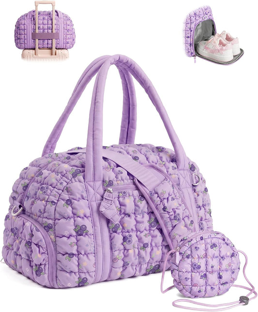 Duffel Bag for Girls Kids Teens Cute Dance Travel Gym Bags, Purple