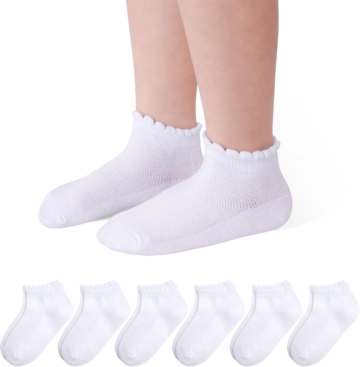 Girls Socks, 6 Pairs White Ruffle Socks for Girls (1-12 Years)