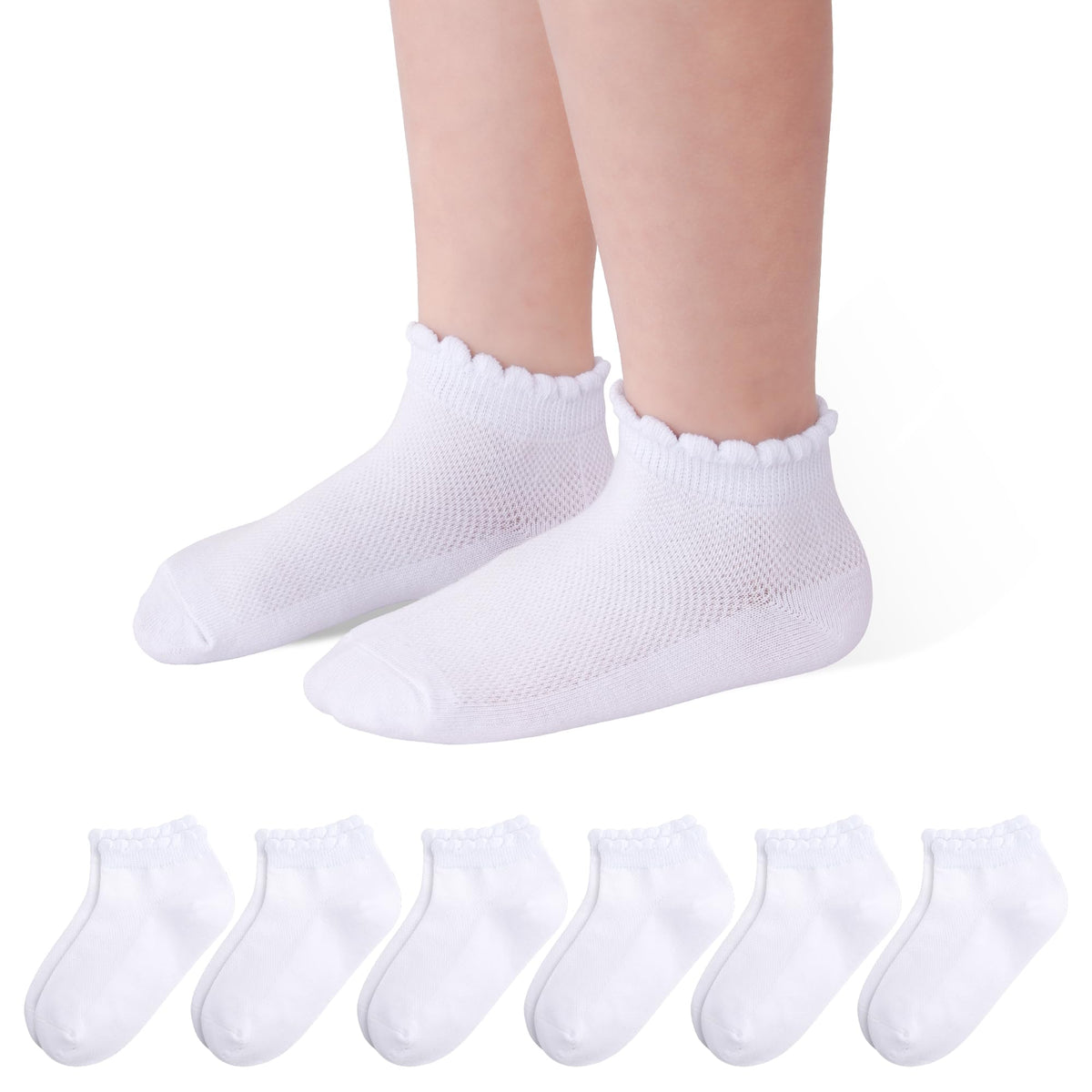 Girls Socks, 6 Pairs White Ruffle Socks for Girls (1-12 Years)