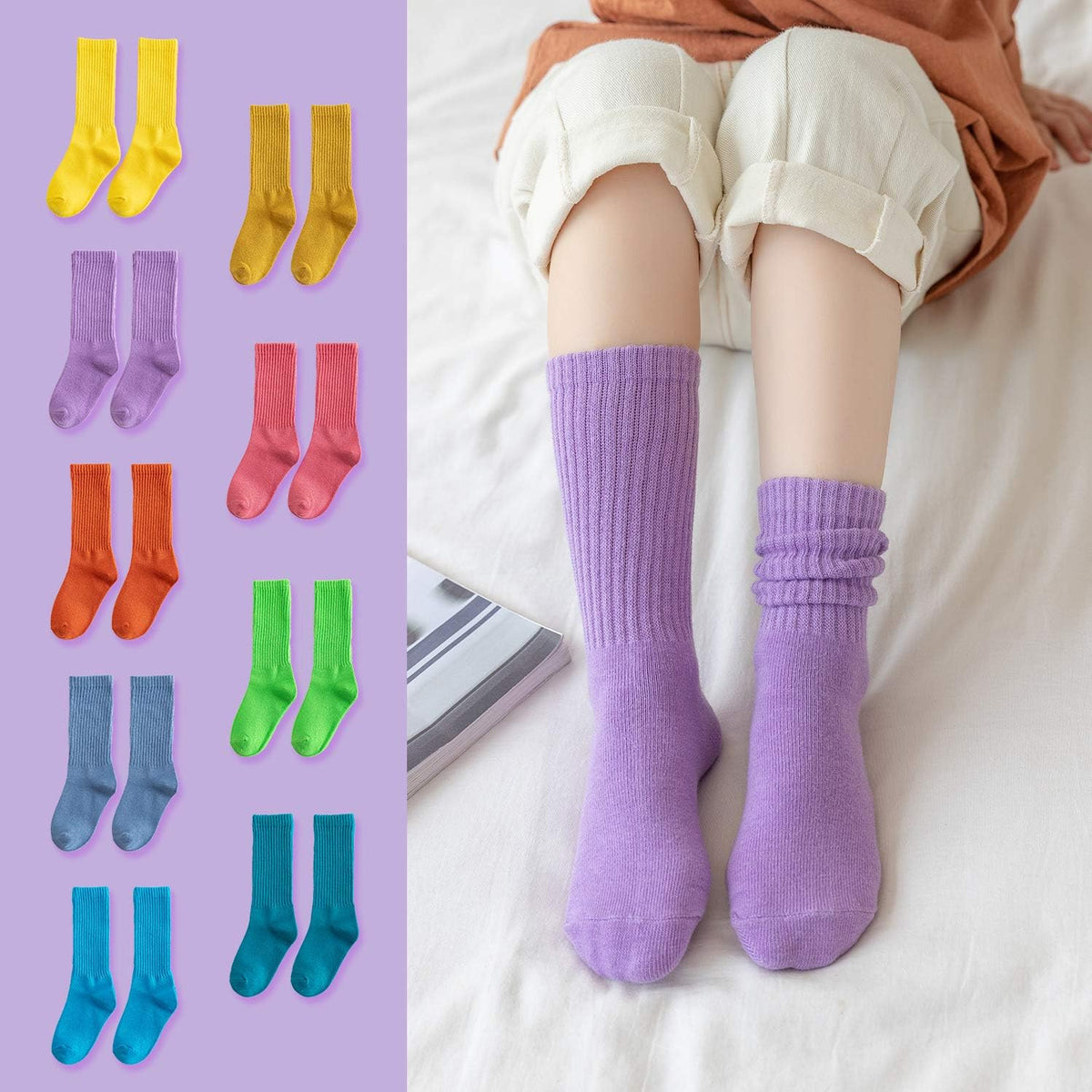 Girls Socks - 9 Pairs Long Slouch Socks for Girls