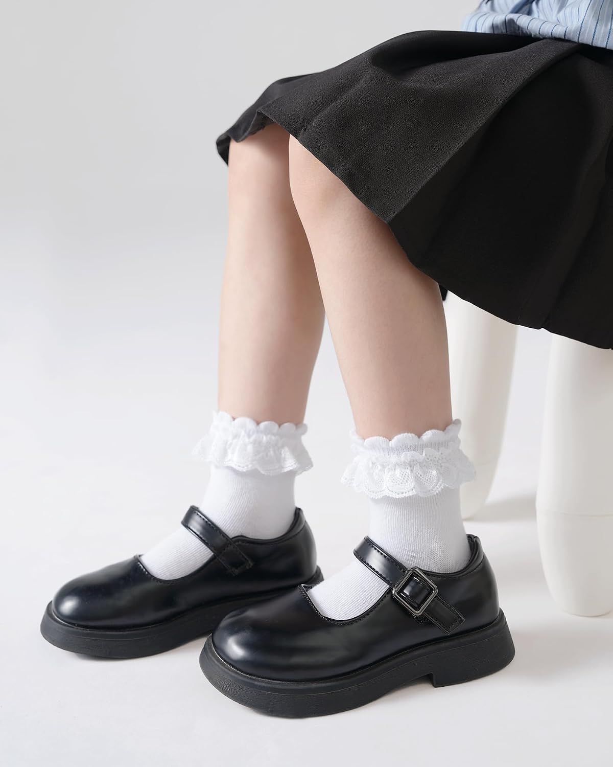 Funjoon Girls White Ruffle Socks Toddler Lace Frilly Dress School Ankle