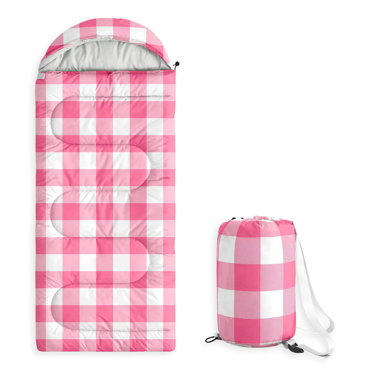 Wake In Cloud - Kids Sleeping Bag for Boys Girls Toddlers, Camping in Warm Cold Weather, Backpacking Lightweight Compact Outdoor Liner for 3 Seasons, Gingham Plaid