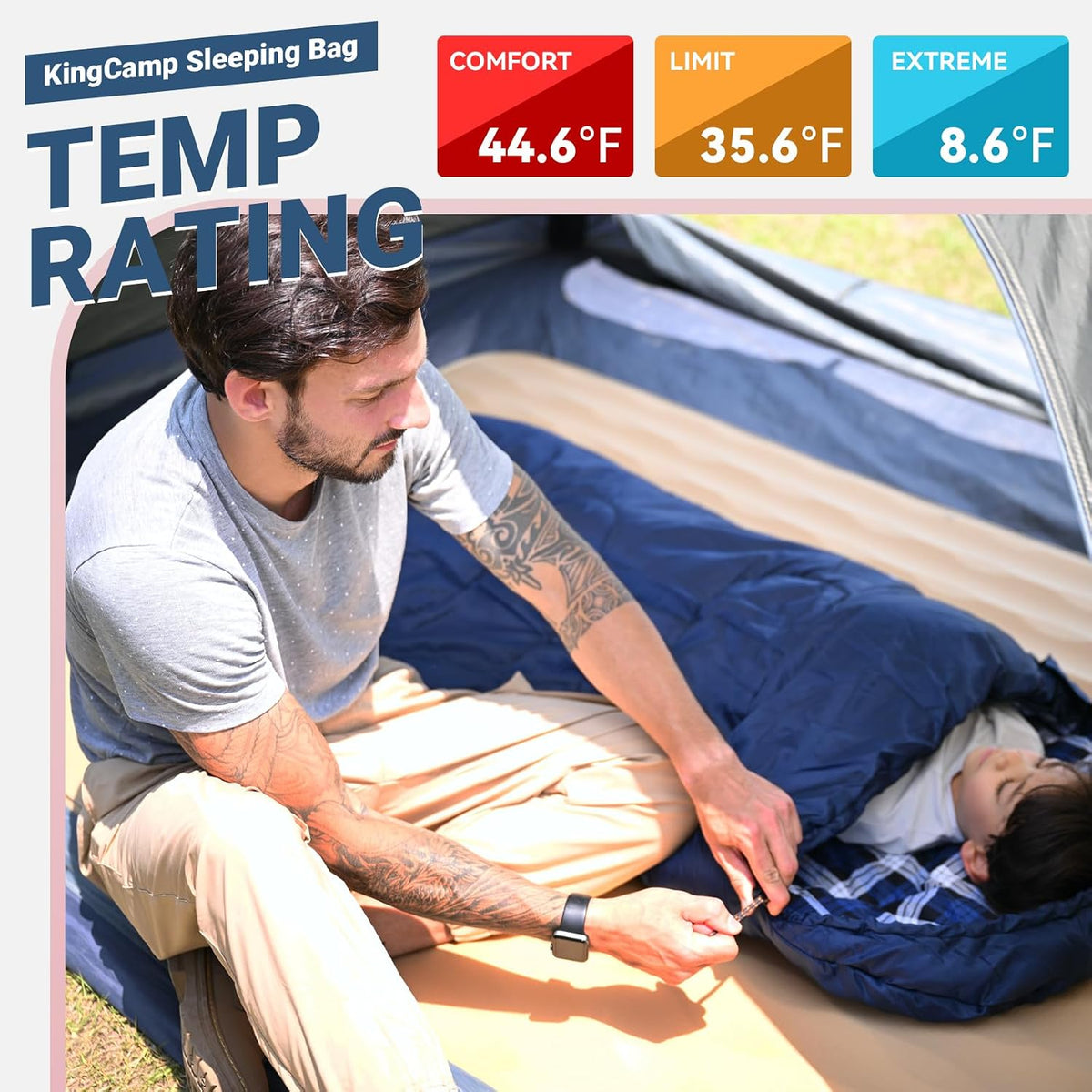 KingCamp 45°F Kids Sleeping Bag, 100% Flannel Sleeping Bag for 10-12 Child
