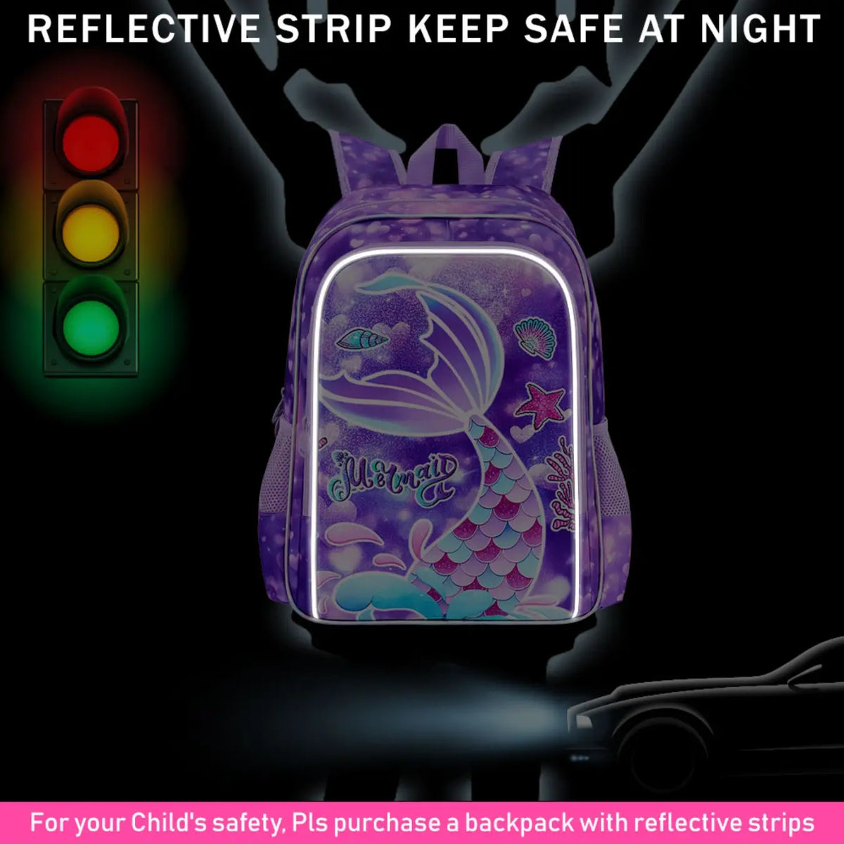 3Pcs Mermaid Backpack for Girls, 16" Kids Fishtail Bookbag with Lunch Box, Cute School Backpack Set for Preschool Kindergarten Toddler(Rainbow), Cute Daypacks
