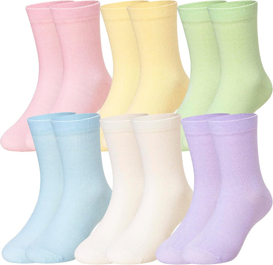 Eocom Girls Socks Little Kids Crew Socks Cotton Cute Youth Dress Socks 6 Pairs