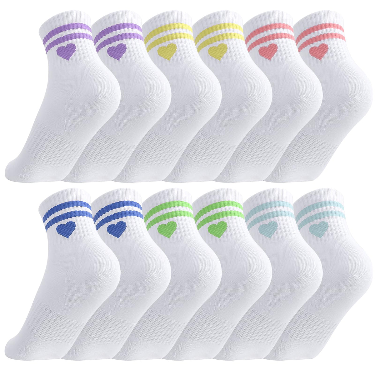 Jspupifip 6 Pairs Kids Girls Pink White Crew Athletic Socks Age 3-12 Years