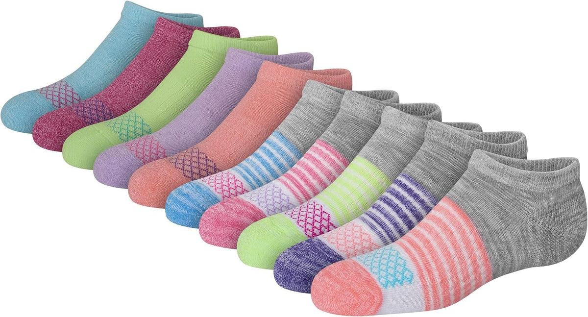 Hanes Girls' Comfort Fit Heel Shield and No Show Socks, 10-Pair Packs