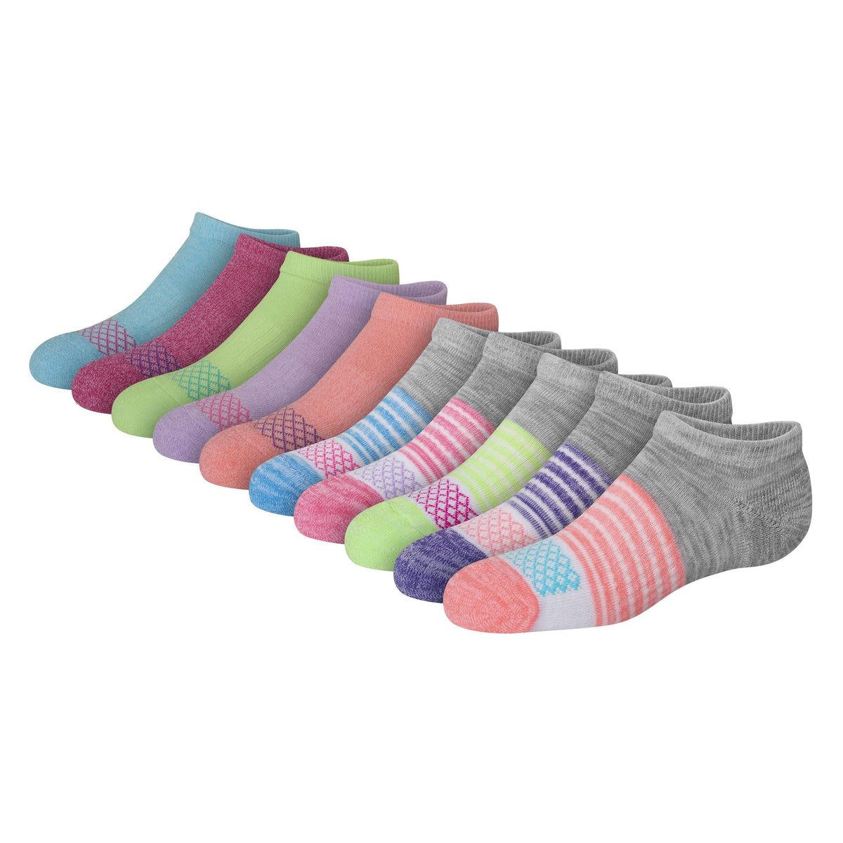 Hanes Girls' Comfort Fit Heel Shield and No Show Socks, 10-Pair Packs