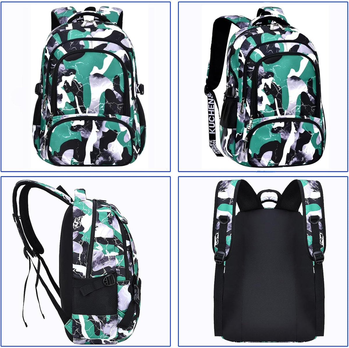 Camo Backpack Set with Lunch Bag Lightweight Waterproof School Backpack Bookbag for Boys Girls (A-Style Camo Green)