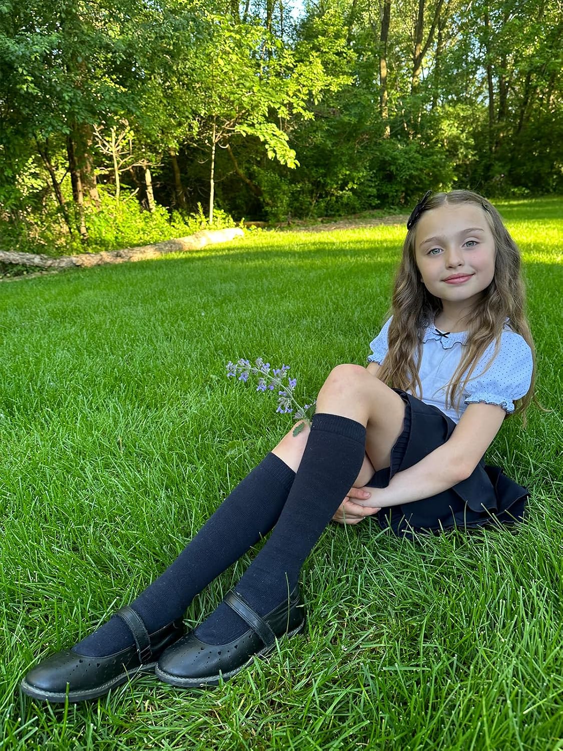 COTTON DAY Kids Girls Unisex School Knee High Socks Black White Navy 3 Pack