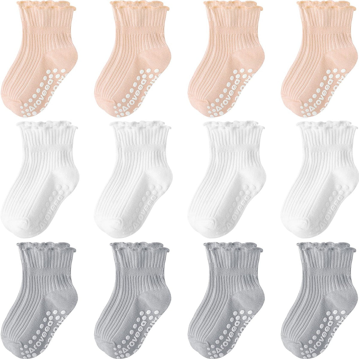 Baby Toddler Socks Grip Non Slip Boys Girls Kids Cotton 12 Pack Ankle Socks