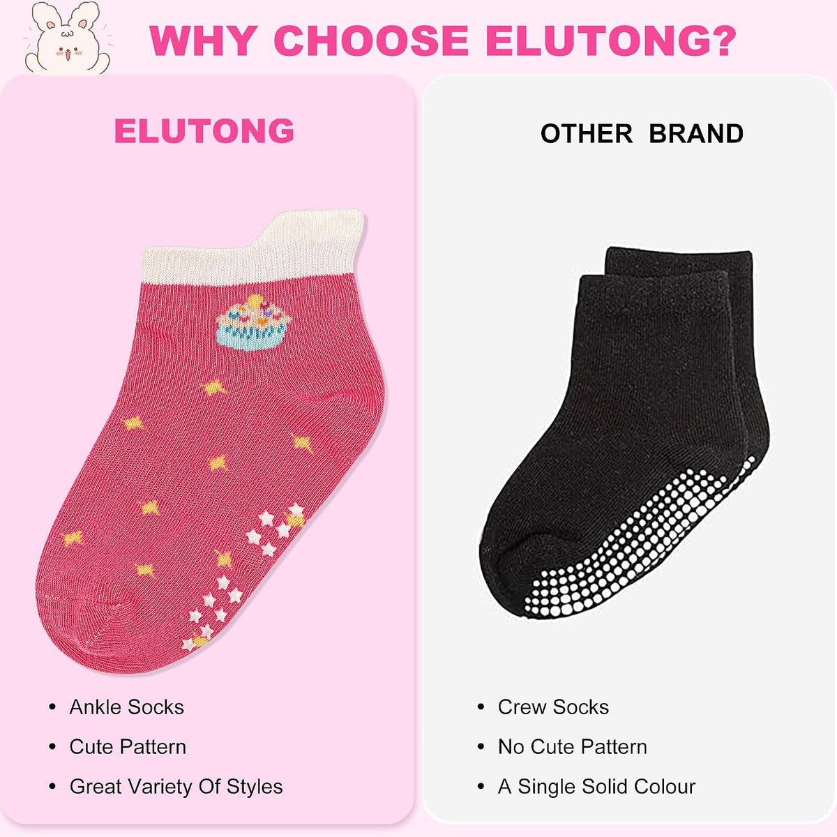 ELUTONG Toddler Socks with Grips Anti Slip Ankle Socks 12 Pairs for 1-7 Years Boys Girls Kids Infant Baby