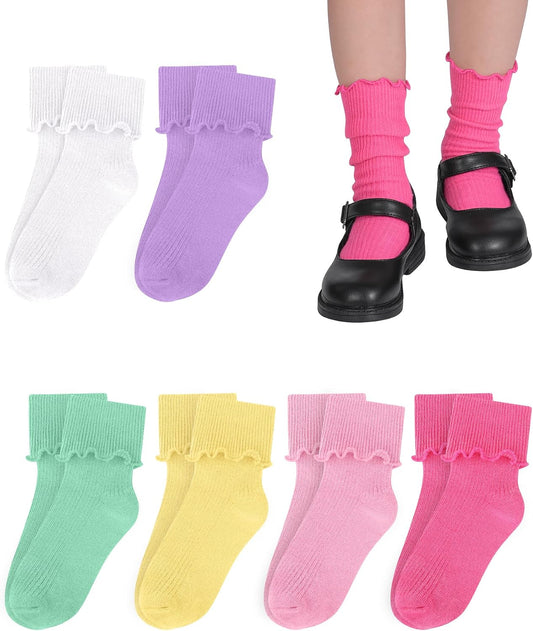 Witwot Ruffle Socks for Girls Kids Toddler Turn Cuff Dress School Uniform Sock