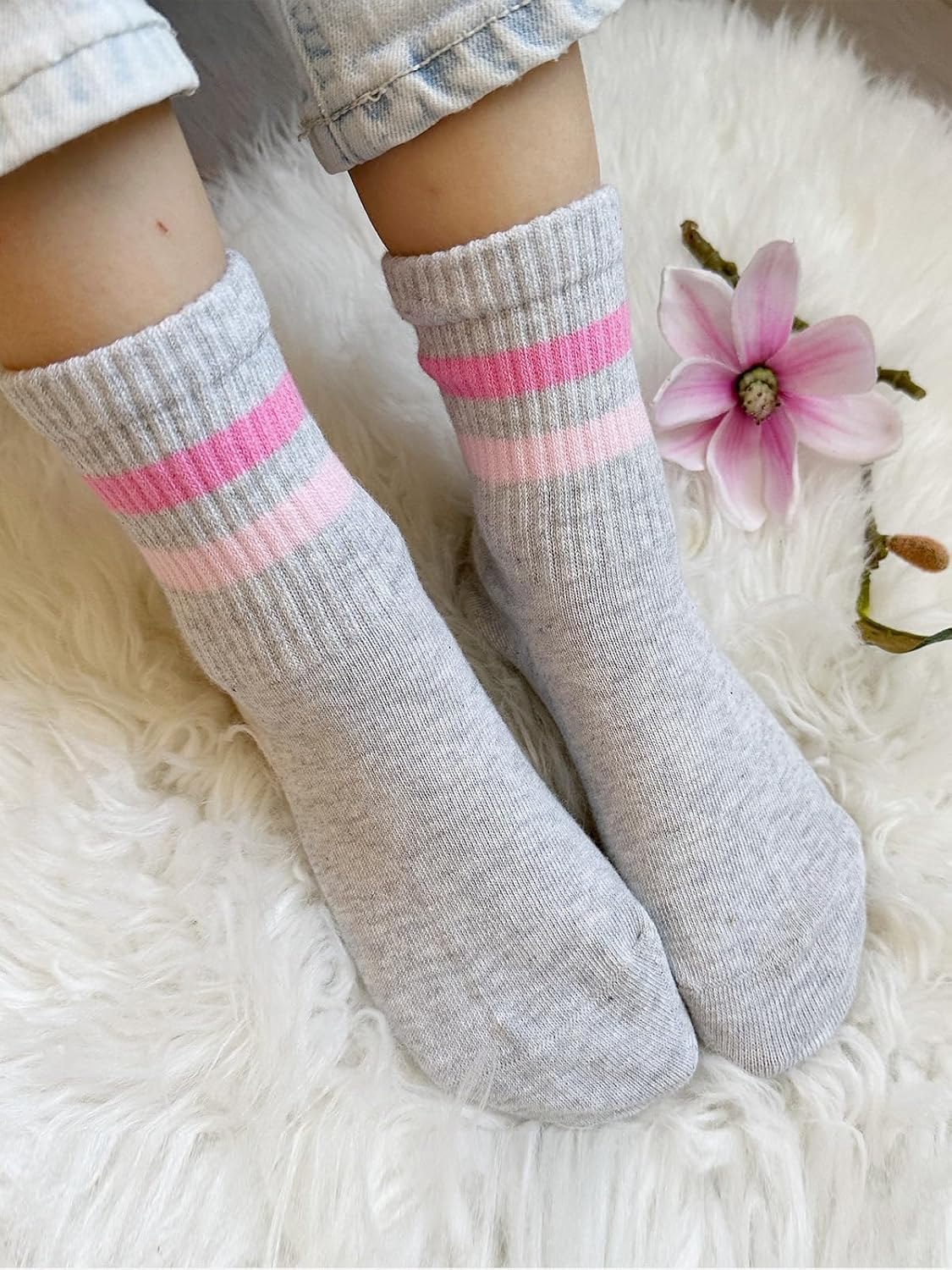 COTTON DAY Kids Girls Valentine's Day Socks with Hearts Stripes Strawberry