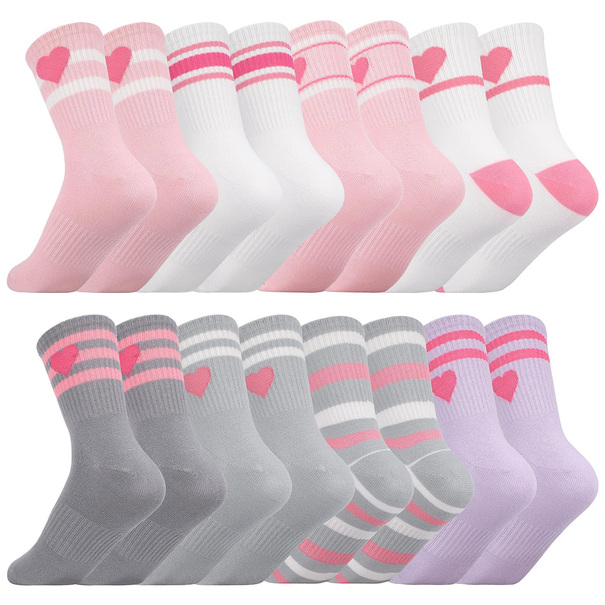 8 Pairs Kids Crew Socks Cotton Back to School Uniform Sock