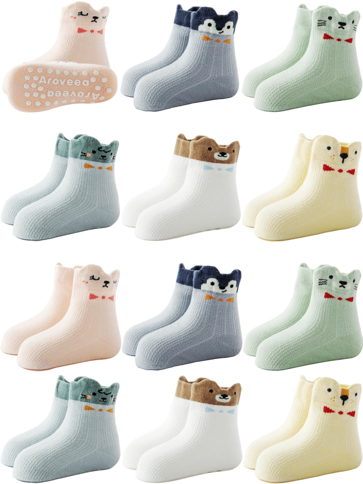 Aroveea Toddler Socks Non Slip Grip Ankle Baby 12 Pack for Kids Boys Girls