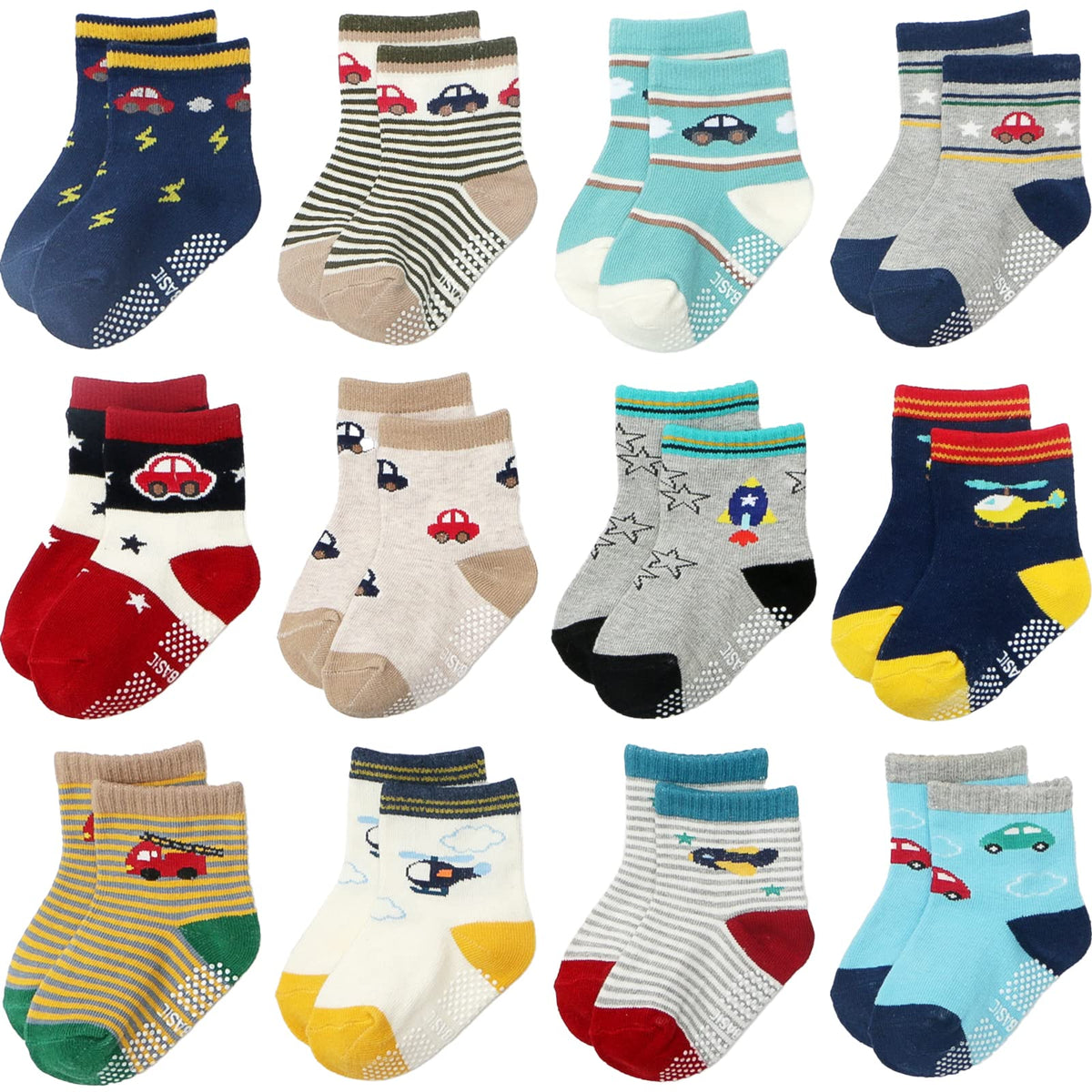 Aroveea Toddler Socks Non Slip Grip Ankle Baby 12 Pack for Kids Boys Girls
