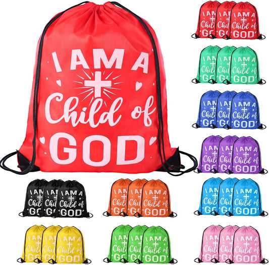VZZNN 30 Pcs I Am a Child of God Drawstring Backpacks,Christian Gift Bags