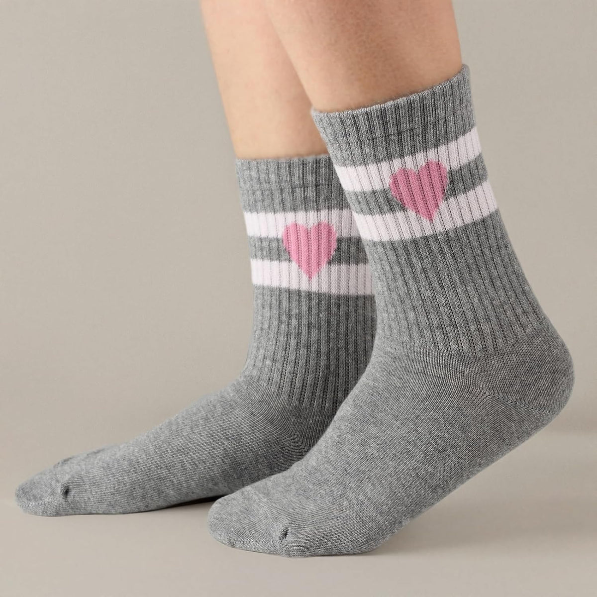COTTON DAY Kids Girls Valentine's Day Socks with Hearts Stripes Strawberry